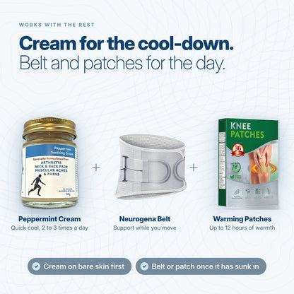 Peppermint Soothing Cream pairs with the Neurogena belt and warming patches